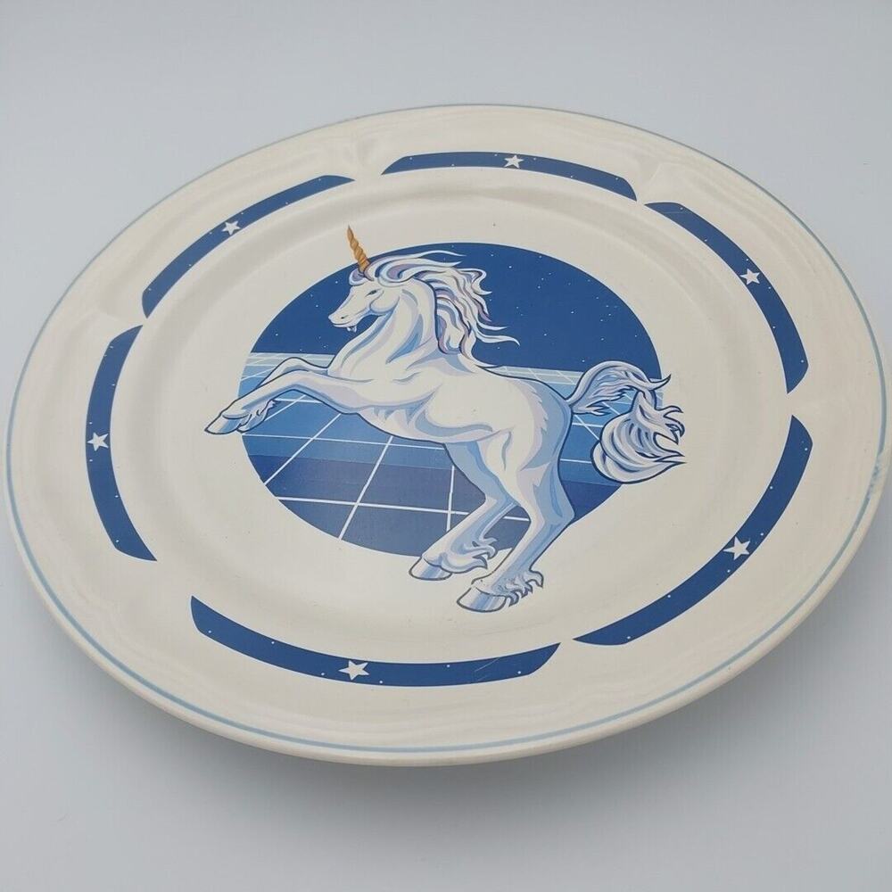 Tienshan Stoneware Blue Unicorn‎ Fantasy Dinner Plate 10.5" Replacement VTG
